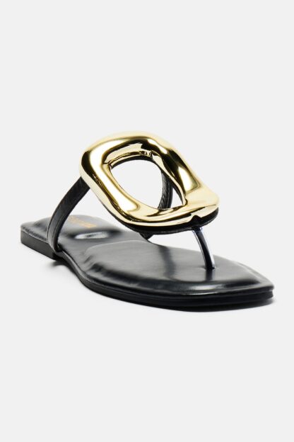 Sandalias Planas Doradas con Detalle Metálico